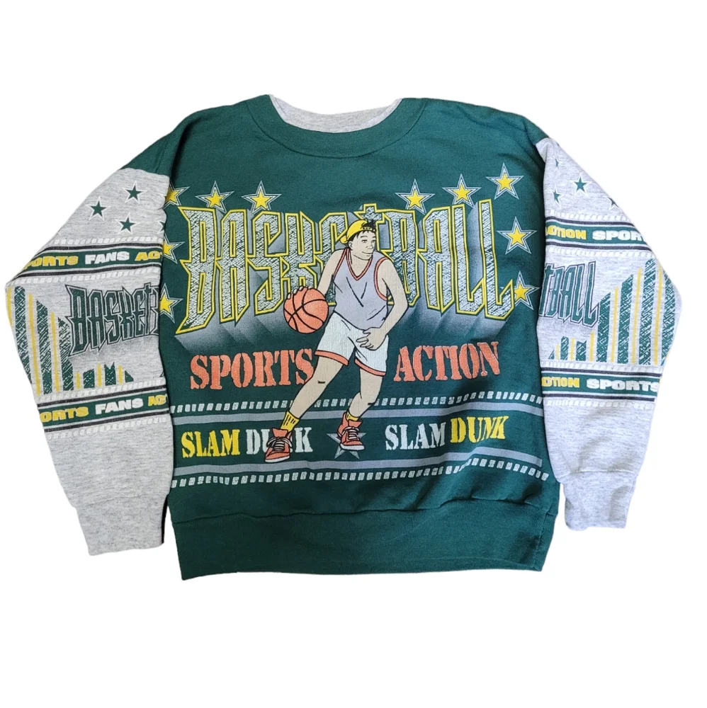 Vintage 1990s green basketball crew neck sweatshirt
